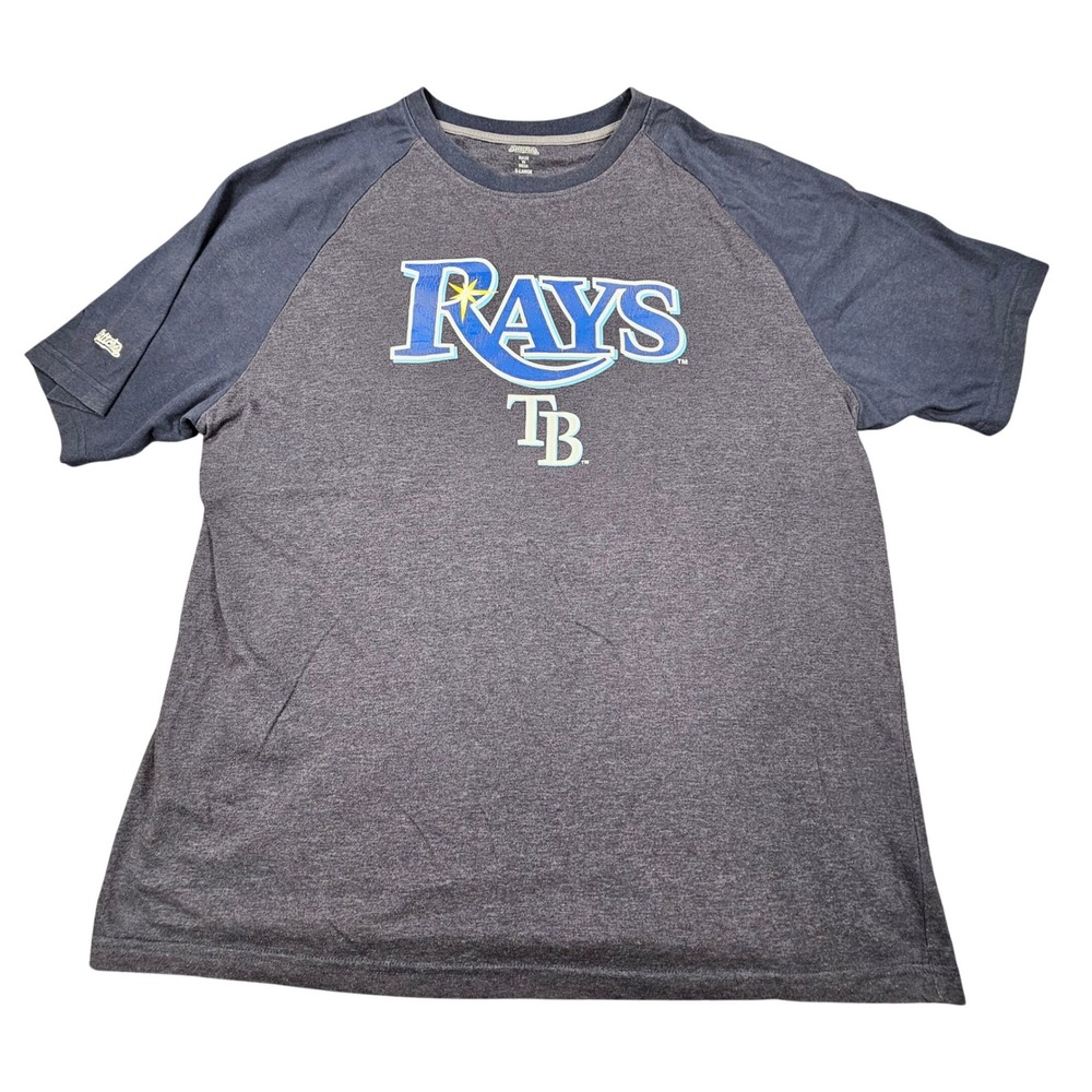 Stitches Tampa Bay Rays Raglan T-Shirt Men XL Heather Charcoal Blue MLB Baseball